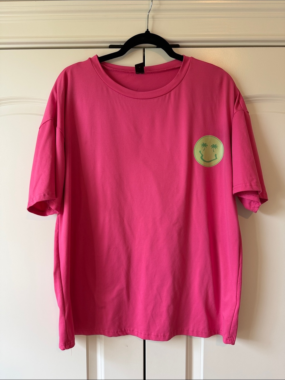 Bright Pink Tee with Palm Tree Smiley